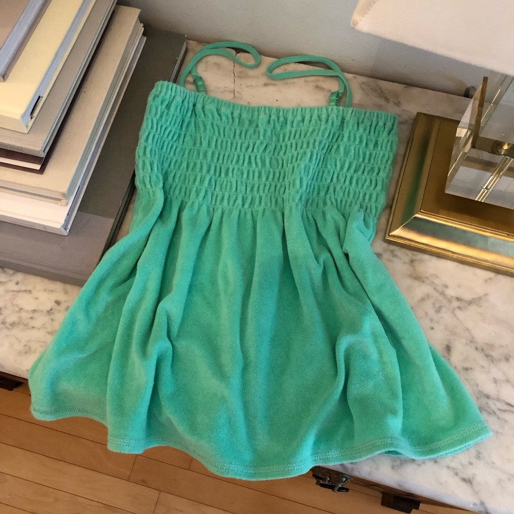 Green French Terry Smocked Top swim cover